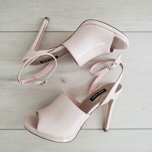 NINE WEST Limbery Peep Toe Ankle Strap Sandals High Heels Light Natural Sz 6.5